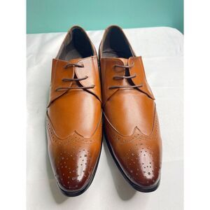 Elegant Tan Leather Wingtip Oxford Shoes - Classic Brogue Design